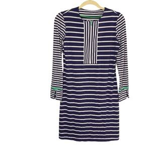 IBKUL Navy & White Long Sleeve UPF Sun Protection Quarter Zip Dress Green Trim